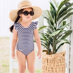 CHEEKY PLUM Girls Back Tie Ruffle One Piece Swimsuit - 6Y